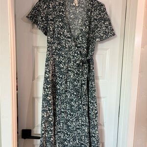 Pact Dark Green Floral Midi Dress